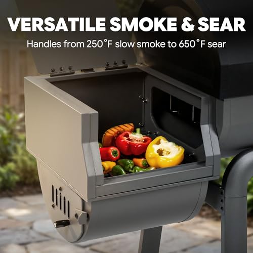 Image of Feasto 30'' Heavy-Duty Charcoal Grill, Digital Temp Control & 2 Meat Probes | Outdoor BBQ Grill with Offset Smoker, 815 Sq. In. Cooking Space for Backyard BBQ, Black & Grey