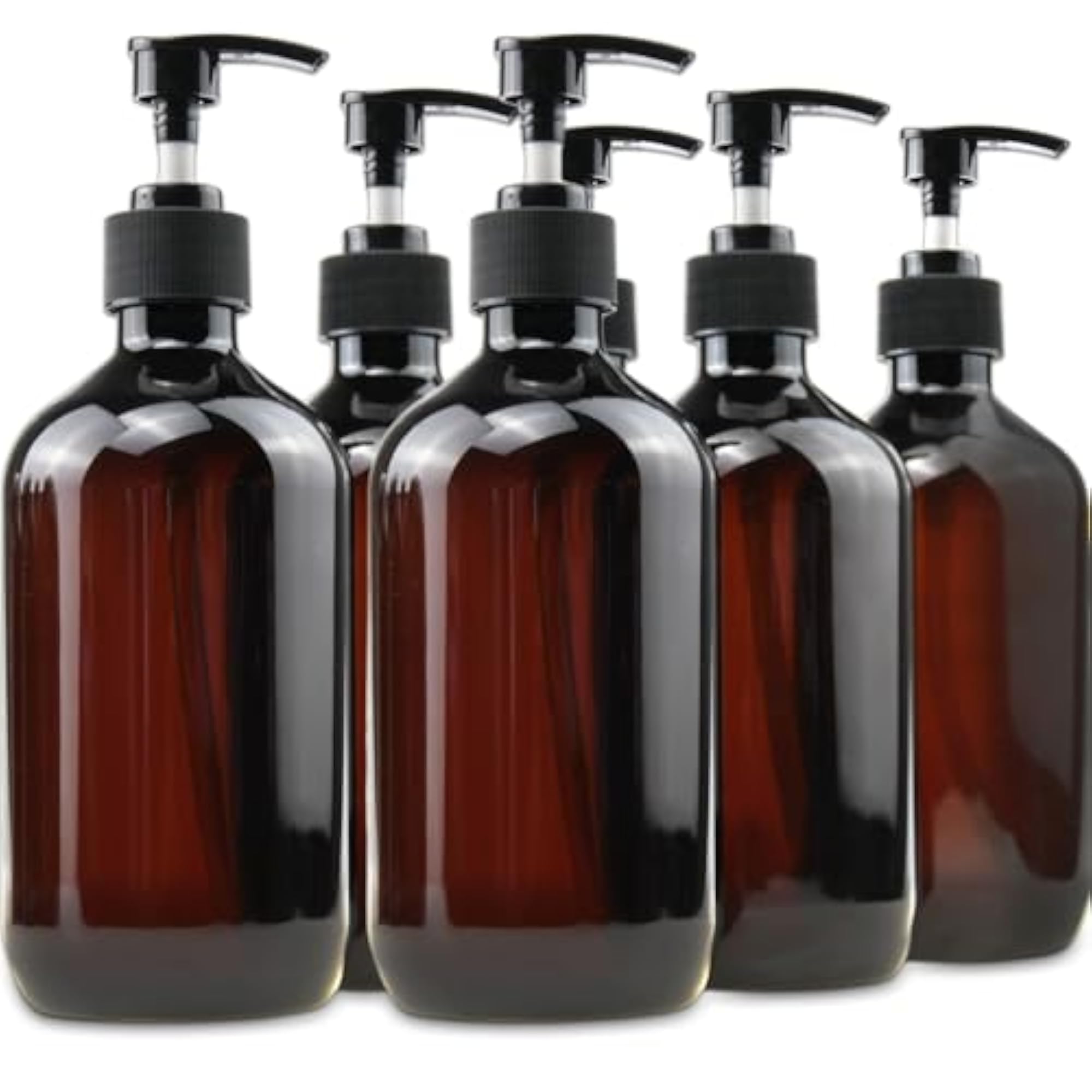 Empty Plastic Bottles with Pump Dispenser, Amber, 500ml