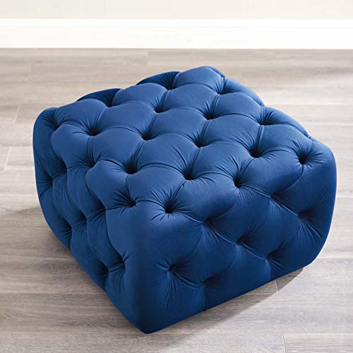Modway Amour Tufted Performance Velvet Square Upholstered Ottoman in Navy