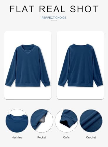 KISSMODA Womens Casual Long Sleeve Sweatshirts Color Block/Solid Tops Corduroy Crewneck Tunic Pullover with Pockets