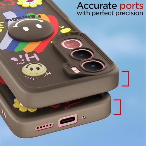 Image of Pikkme Back Cover for Vivo Y31 5G | Soft Silicone| Cute Rainbow Smile & 3D Cartoon Flower Design | Shockproof Raised Camera Protection Bumper Case (Brown)