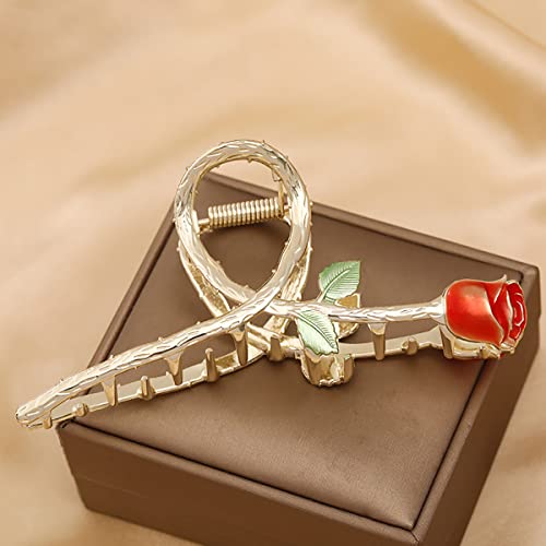 Flower Hair Claw Clip Large Metal Rose Hair Clips Red Rose Barrette Non-Slip Headdress Thick Long Hair Jaw Clips Hair Accessories For Women And Girls Hair Styling Fashion Hair Supplies #TOP5