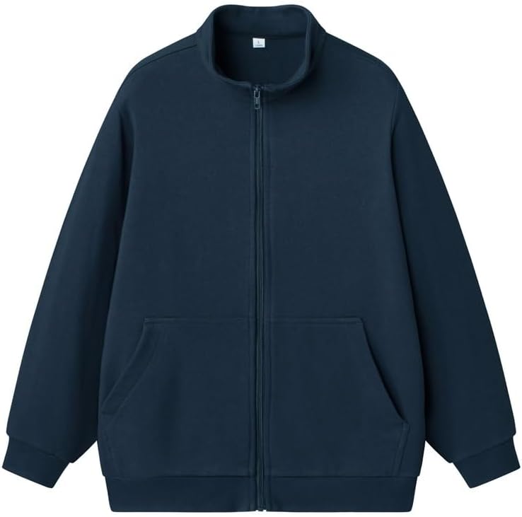 Hooded Stand-Up Collar Autumn and Winter Looped Knitted Zipper Sweatshirt, 300g Trendy Casual Cardigan Jacket