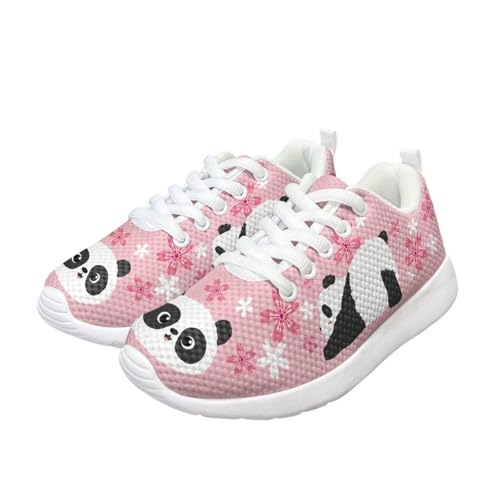 Children's Mesh Tennis Shoes Non Slip Athletic Running Sneakers Panda Flower Sports Shoes Lightweight Breathable Casual Shoes for Girls Outdoor Walking Hiking Traveling White US 11.53