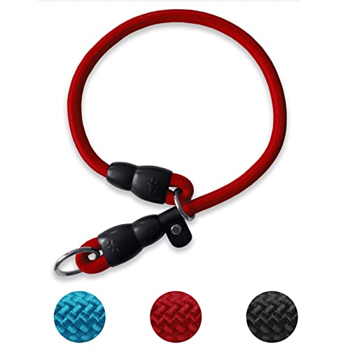 LOS ANDES Dog Slip Collar Choke Collar for Dog Training Nylon Rope Collar with Adjustable Stopper No Pull Round Martingale Dog Collar for Small Medium Large Dogs(Red, Ideal for neck under 60cm)