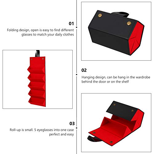 CLISPEED 5 Slots Organizer Coletor de Viagem Óculos De Sol Óculos De Couro Preto Caso 13X16. 5 Centí