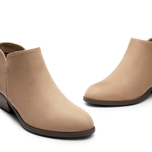 DREAM PAIRS Women's Ankle Boots Low Chunky Heel Comfortable Short Fall Booties Shoes,Size 8.5,Nude-Suede,SDAB2433W
