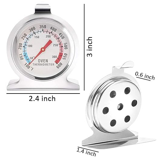 Image of Oven Thermometer, Stainless Steel, 100-600F Temperature Range, Kitchen Cooking Monitor
