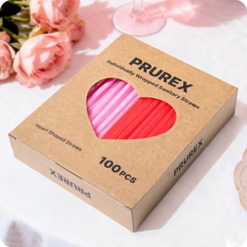 Image of 100pcs Heart Straws Bulk 8mm-Individually Wrapped Disposable Straws