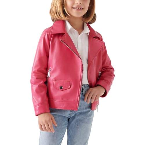 Trifoliate Girls Biker Jacket Fashion Moto Faux Leather Outerwear Jackets for Kids (7-16)