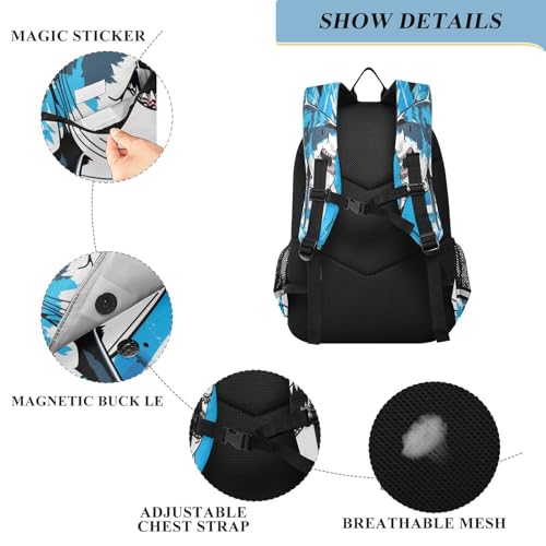 Sac à dos ordinateur enfants requin bleu cartable scolaire rigide B416