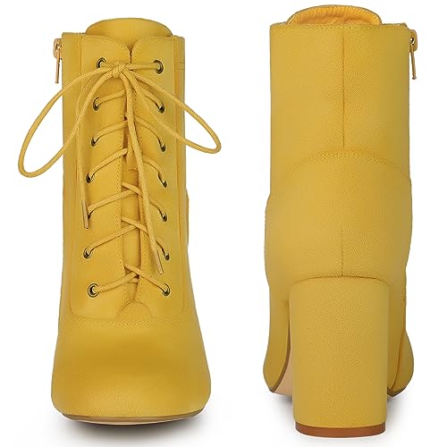 Perphy Round Toe Chunky High Heel Lace Up Ankle Boots for Women2