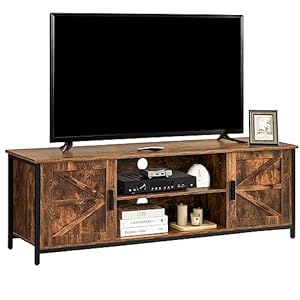 WEENFON Farmhouse TV Stand for up to 65 Inch TV Entertainment Center with 2 Cabinets Shelf TV Stand with Metal Frame Cable Management for Living Room Rustic Brown