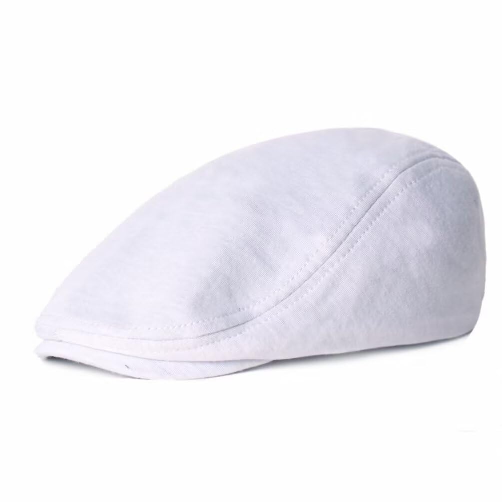 Plancholo Men's White Flat Cap Newsboy Cap Cotton Gatsby Peaky Newsboy Flat Cap Vintage Berets For