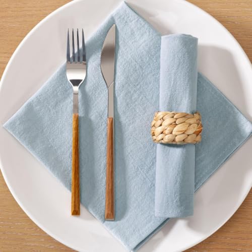 Image of MLMC 4 Pack Silver Blue Cloth Napkins Rustic Washable Cotton Linen Napkins Set of 4 17 inchx17 inch Reusable Dinner Napkins Cloth for Wedding Birthday Party Everyday Use Decor
