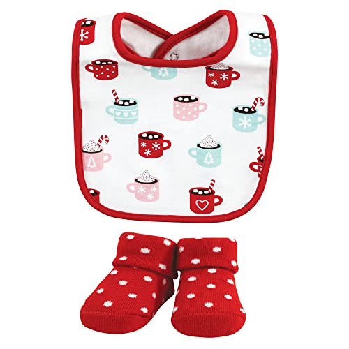 Image of Hudson Baby Unisex Baby Cotton Bib and Sock Set, Hot Cocoa, One Size