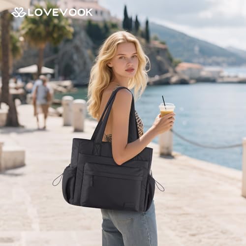 Image of LOVEVOOK Tote Bag for Women, 15.6 inch Laptop Work Bag with Cup Holder