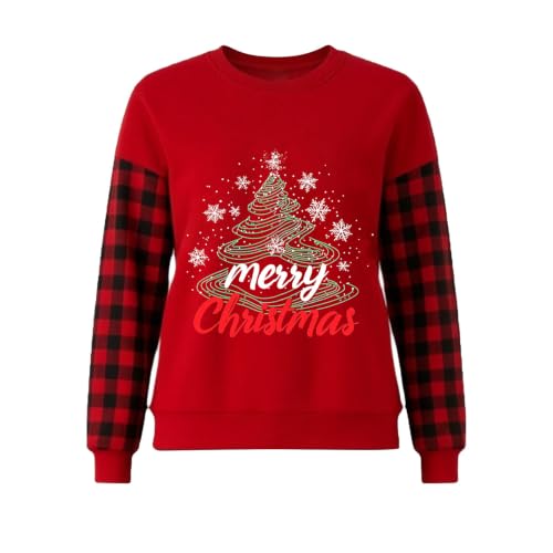 YNCSZEC Vintage Christmas Sweatshirts Women Casual Plaid Long Sleeve Pullover Crewneck Printed Xmas Sweaters Tops Red christmas sweatshirts for women M - image 5