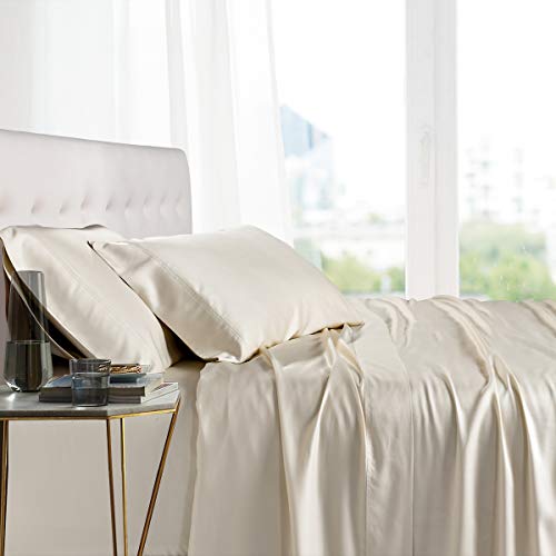 Royal Hotel Bedding 100% Natural Viscose Made from Bamboo Sheets, Soft Cooling Sheets, Breathable Hotel Sheet and Pillow Cases, 5 Piece Set - Adjustable King Size - Split-King - Ivory
