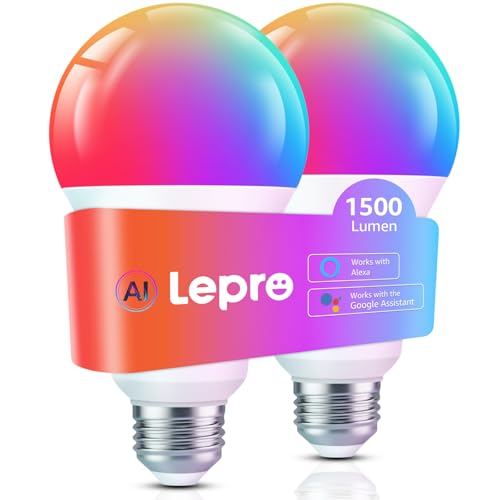 【100W形】Lepro AI スマート電球 B3 E26 LED Wi-Fi ライト 2個 調光 広配光 【1500lm/超明るい/電球色・昼白色・昼光色・虹色/RGBCCT マルチカラー1600万色/アプリ調光タイプ/12W省エネ】 Alexa Ech