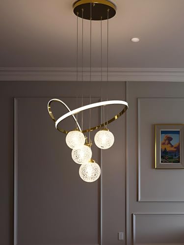Image of LED Chandelier for Living Room, Hanging Lights for Dinging Table, Jhumar /Jhoomer for Home Decoration (Cool, Warm and Natural White) Golden Finish (CH47)