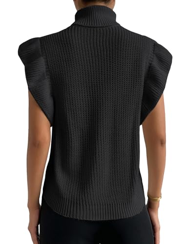 Image of GORGLITTER Women's Short Sleeve Sweater Vest Cable Knit Turtleneck Sleeveless Pullover Tank Tops