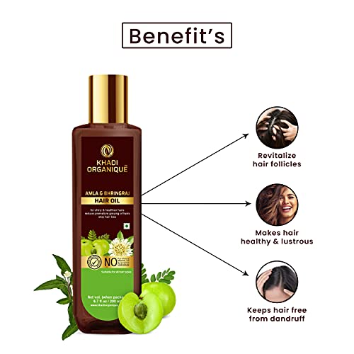 Image of Khadi Organique Amla & Bhringraj Hair Oil | Promotes Hair Growth & Thickness | Nourishes Scalp | Strengthens Roots | No Paraffin, Mineral Oil, Preservatives & Chemicals - 200 ml