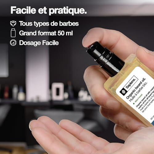 Sapiens Bartöl Herren 50 ml - BIO Bartpflege Öl Cosmos Organic Zertifiziert mit Rizinusöl - Bartöl Wachstum Spendet Feuchtigkeit Bart Conditioner - Beard Oil for men