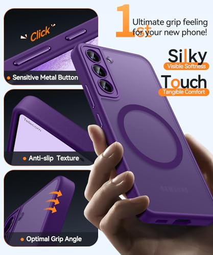 Image of CANSHN Designed for Samsung Galaxy S22 Case [Full Camera Protection] [Compatible with MagSafe] Translucent Matte Shockproof Protective Phone Cover 6.1 Inch - Deep Purple