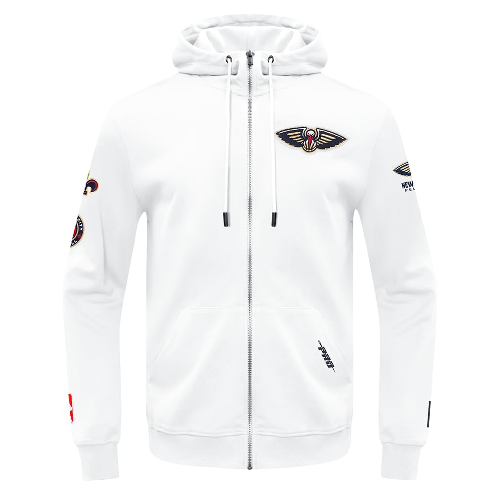 Pro Standard Men's NBA Classic Chenille M Dk Fz Hoodie Hooded Sweatshirt, White, 3XL
