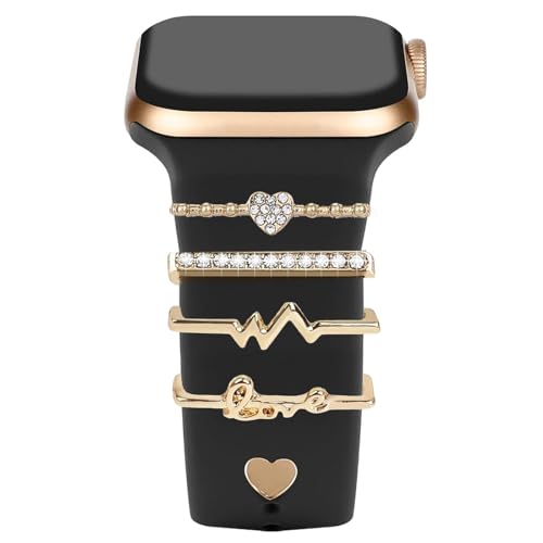 5 Stück Watch Charms Gold,Charms Armband Watch Armband Schmuck,Dekorative Metallringe Schlaufen Kompatibel mit Silikonband,Geeignet für die Meisten Intelligenten Uhrenarmbänder