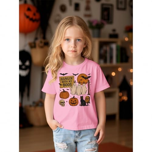 Toddler Baby Girls Boys Halloween T Shirt Retro Ghost Pumpkin Graphic Shirt Hanging with My Boos Tee Spooky Vibes Top3