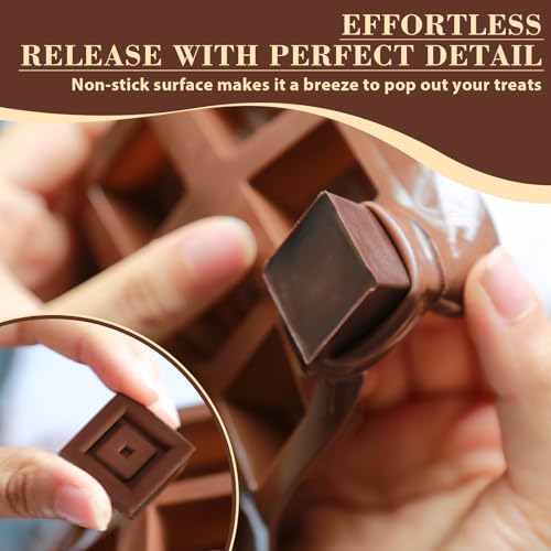 Image of HKNMTT Chocolate Molds Silicone for Hard Candy Butter, 4 Pcs Small Bite Size Heart Star Sqaure Shapes Truffle Caramel Mould, Homemade Wax Melts Food Grade Baking Set Oven Safe Kit