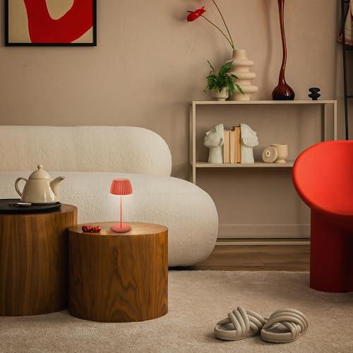 BRILONER - Riffle Mini LED Tischlampe kabellos IP44 mit Lichtkante, Touchdimmer, Akku tauschbar, Nachttischlampe, LED Lampe, Akku Lampe, German Design Award Winner 2025, 8,5 x 20 cm, Orange