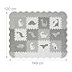 Relaxdays Puzzlematte, 4x3 Baby Spielmatte mit Rand, Dinosaurier, schadstofffreier Schaumstoff, Kindermatte, grau/weiß