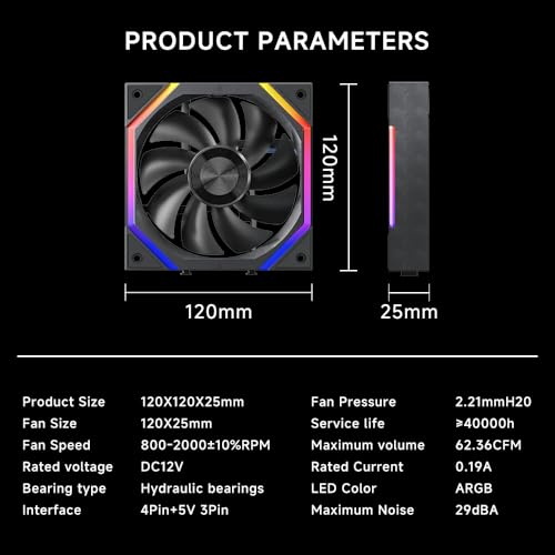 Image of Galaxy 120mm PC Reverse Blade Case Fans, ARGB and PWM Cooling Fan PC, Axle Core Double Ring CD Pattern Module Computer Fans, Daisy-Chain 5V RGB Fan (Black 3 Pack)