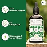 Bio Hanföl für Hunde und Katzen 100ml I 100% Natürlich und Kaltgepresst - Unterstützung für Fell & Haut durch Omega 3-6-9, DE-ÖKO-060