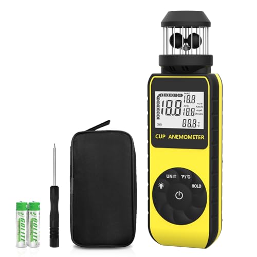 SURLABA Wind Cup Anemómetro para Exterior, Digital Medidor de Velocidad Viento 0.7~42m/s con MAX/AVG Modos & Prueba de Temperatura del Viento, Wind Speed Meter con Brújula para Drones Vela Surf