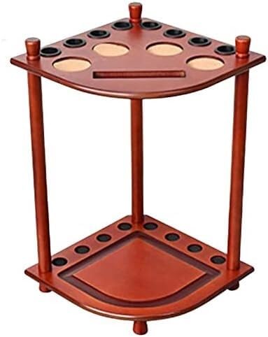 OYYMTE Freestanding Pool Cue Holder 8 Solid Wood Floor Stand Corner Table Accessory Organiser With Accessories(Walnut,B)