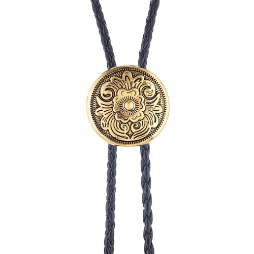 Image of GelConnie Floral Bolo Tie for Men Womens Bolo Tie Necklace Native American Black Men's Bolo Ties Western Cowboy Bolero Ties
