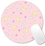 IMAYONDIA Pink Kawaii Round Mouse Pad, Cute Moon Bunny Small Mouse Mat，Aesthetic Anime Mousepad for Women Kids Office Home School, Computer PC Laptop Pastel Mice Pad, 7.9 x 7.9 in