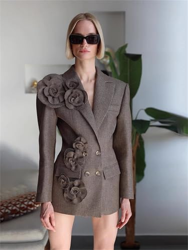 Flower Suits 4 -Women's Three-Dimensional Flower Fashion Suit Jacket Retro Artistic Double Breasted Coat4