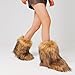 CELNEPHO Brown Women's Faux fur Boot Furry Fluffy Comfortable Mid-Calf Boots Round Toe Warm Fur Lined Snow Boots Y2K Outdoor Rave Outdoor Fashion Boots