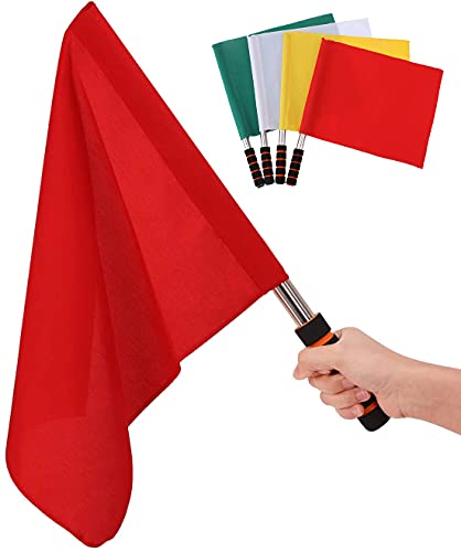 4 Pcs Referee Football Soccer Flag Stainless Steel Command Hand Flag Signal Flags Athletic Competition Flag Track And Field Sports Training Flag With Baseball Hat And Referee Whistle #TOP2