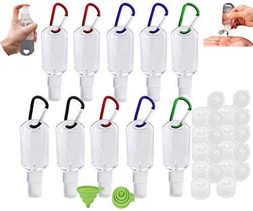 GcBrgH Travel Bottles Keychain, 1.7oz/50ml Portable Hand Sanitizer Bottles, Fine Mist Spray Keychain Bottles, Empty Leakproof Refillable Containers with Flip/Spray Cap Plastic Travel Bottles (10PC)