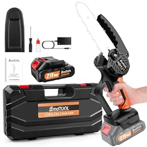 Mini Kettensäge 21V, 6 Zoll Akku Stsäge mit 3.0Ah Akku und Schnell-Ladegerät, Mit Sicherheitsverriegelung und leistungsstarkem Motor, 1 Ketten, Handkettensäge für Baum, Hof und Garten