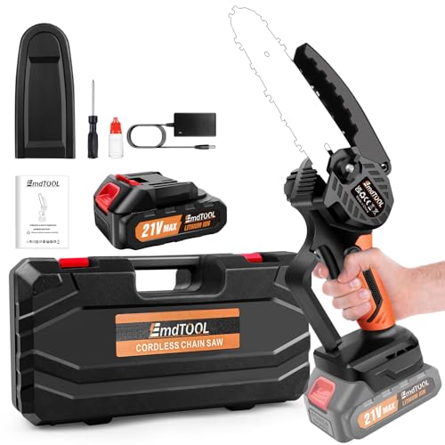 Mini tronçonneuse sans fil 21 V - barre 6 po, batterie 3,0 Ah, chargeur rapide, verrouillage de sécurité, 1 chaîne