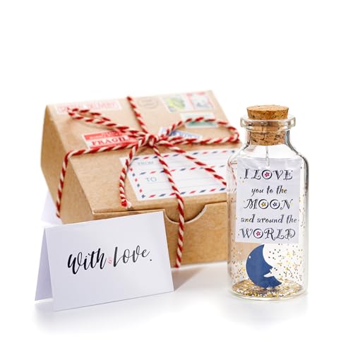 Kseniya Revta Anniversary Present for Her & Him, Romantic Gift to Boyfriend & Girlfriend, Message in Bottle I Love You Gifts Wife Husband ((10) Moon in Big Bottle - I Love You, In Craft Gift Box)