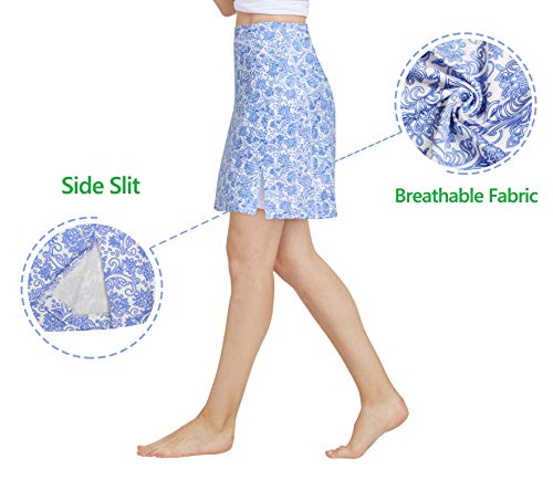 slimour Women Print Golf Skirt Travel Skirts with Pockets Swim Skirt High Waist with Shorts Blue Iris L - Thumbnail 3