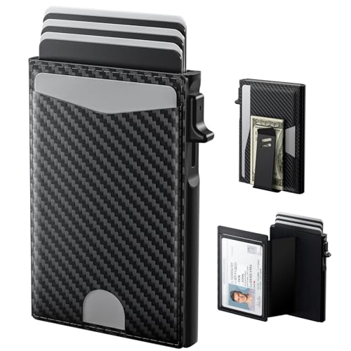 typecase Flip Pop Up Wallet for Men Card Holder: Smart Privacy & lD Display Mode, RFID Blocking, Slim Genuine Leather, Minimalist Front Pocket - 8 Cards Capacity | ID Window | Money Clip (Bl